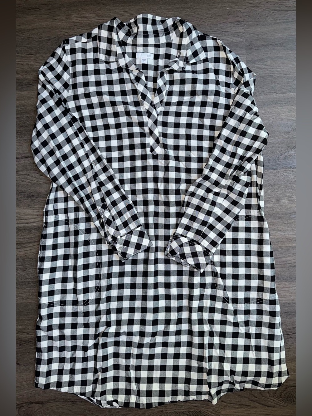 J. Jill Black and White Buffalo Check Gingham Shirt Dress w/ Pockets -Size Large